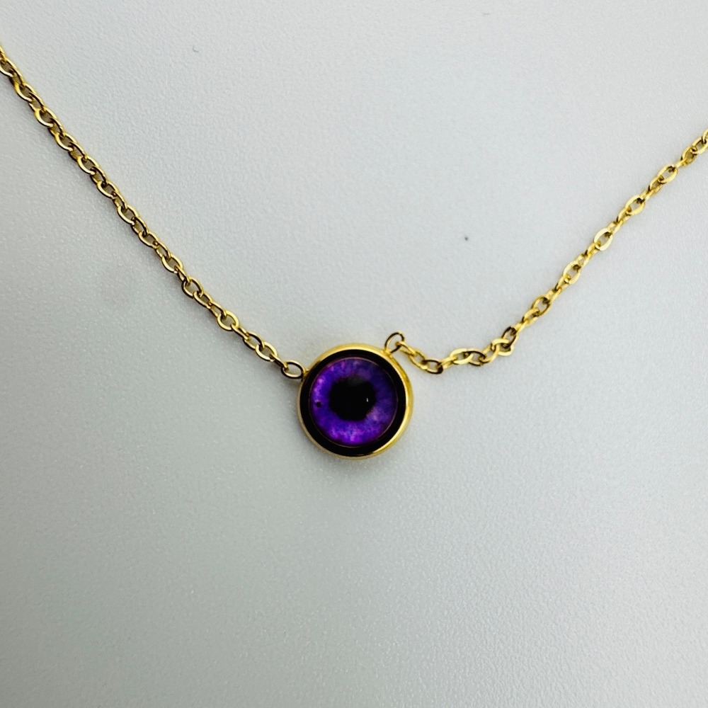 XP‎ TTN Gold Tone Purple Evil Eye Pendant Necklace Dainty Chain Adjustable Clasp